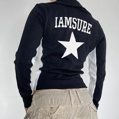 Contrast Star Print Zip Up Jacket