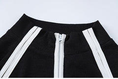 Patchwork Zip Up Long Sleeve Tee