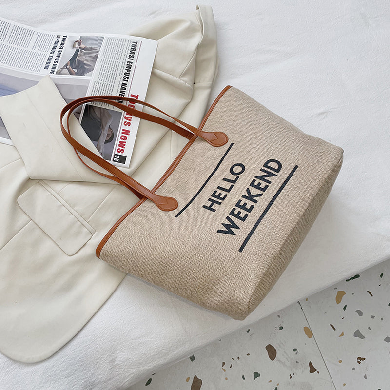 Canvas Fashion Printed Letters Large Capacity Shoulder Bag