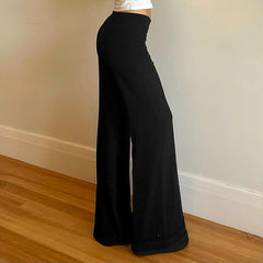 Solid High Rise Flared Straight Leg Pants