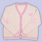 Oversize Heart Embroidered Cable Knit Cardigan