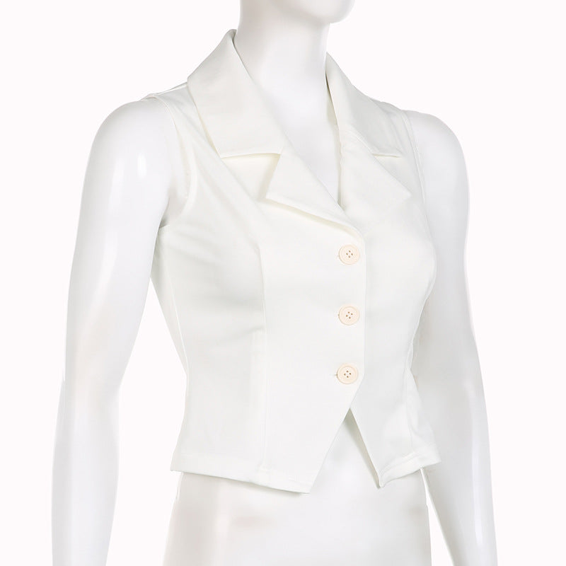 White Sleeveless Button Front Blouse