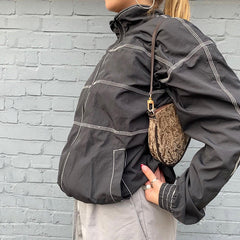 Stitch Detail Nylon Zip Up Jacket