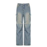 Washed Shirring Flap Pocket Cargo Jeans