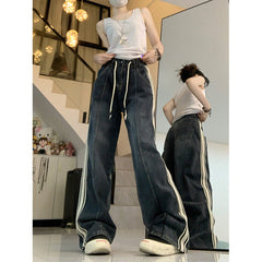 Vintage Wash Striped Boyfriend Jeans