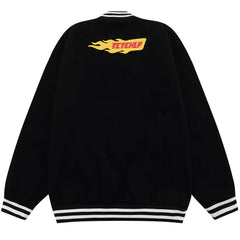 Embroidery Flame Moto Varsity Jacket