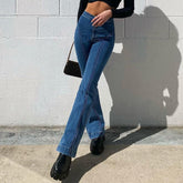 Mid-Waist Retro Split Blue Jeans