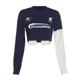 Logo Graphic Patchwork Long Sleeve Crop Top