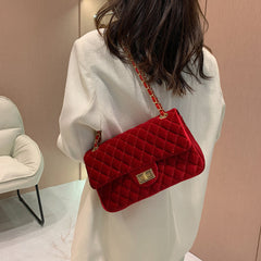Solid Color Velvet Quilted Bag