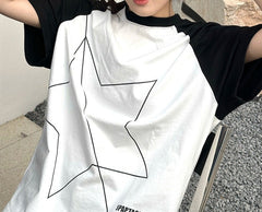 Star Print Raglan Short Sleeve Oversized Tee