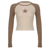Raglan Sleeve Star Patch Knit Crop Top