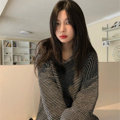 Vintage Knit Striped Hooded Sweater