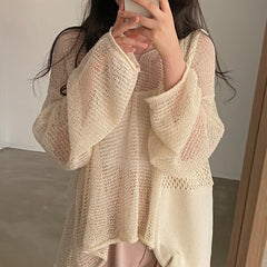 Oversized Long Sleeve Crochet Knit Top