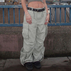 Ruched Pocket Detail Parachute Cargo Pants