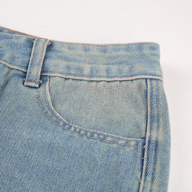 Washed Shirring Flap Pocket Cargo Jeans