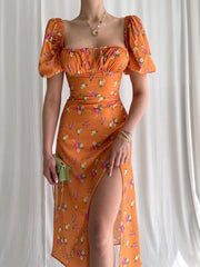 Puff Sleeve Floral Fields Maxi Dress