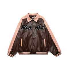 Oversized Pu Leather Varsity Jacket