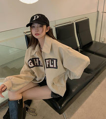 Logo Graphic Zip Up Corduroy Jacket