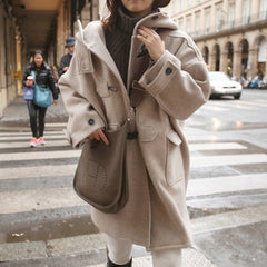 Padded Wool Blend Hooded Long Coat