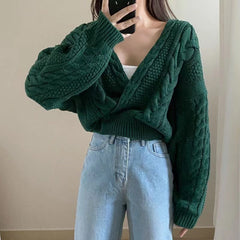 Cross Over Crop Cable Knit Cardigan