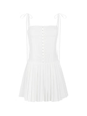 French Breasted Lace Up Pleated Mini Dress