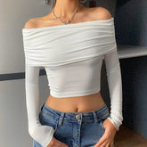 White Long Sleeve Off Shoulder Y2K Top