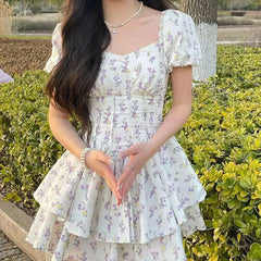Puff Sleeve Floral Corset Mini Dress