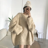 Solid Cable Knit Pullover Sweater