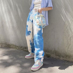Tie-dye casual straight-leg pants