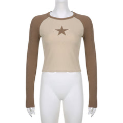 Raglan Sleeve Star Patch Knit Crop Top