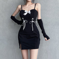 Strap Slit Slim Fit Sleeve Dress