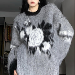 Vintage Jacquard Fuzzy Knit Sweater