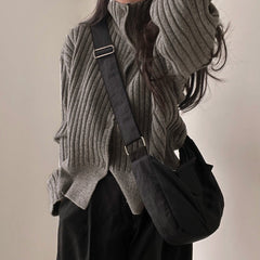 Solid Color Striped Button Front Cardigan