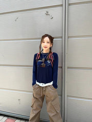 Logo Print Stitch Detail Crop Top