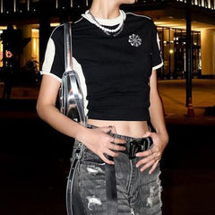 Logo Print Short Sleeve Crop Top