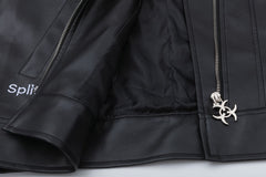 Patchwork Pu Leather Zip Up Jacket