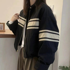Striped Oversized Bomber Zip UP Jacket