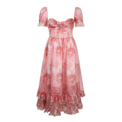 Vintage Ruffle Floral Print Maxi Dress