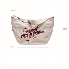 Embroidered Large Canvas Crossbody Bag