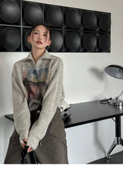 Vintage Print Half Zip Sweater