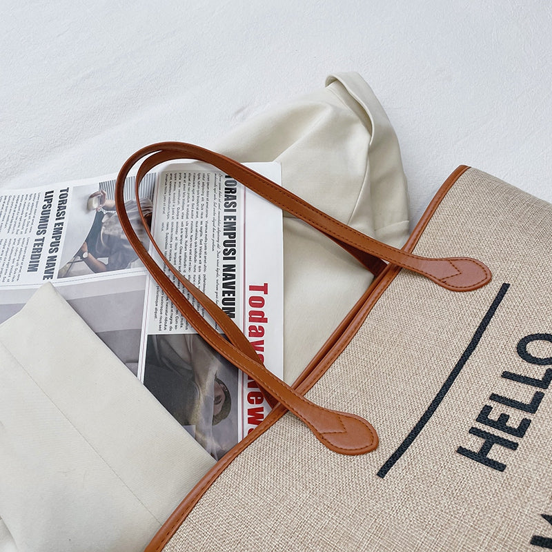 Canvas Fashion Printed Letters Large Capacity Shoulder Bag