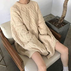 Solid Cable Knit Pullover Sweater