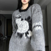 Vintage Jacquard Fuzzy Knit Sweater