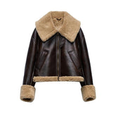 Faux Fur Collar Pu Leather Jacket