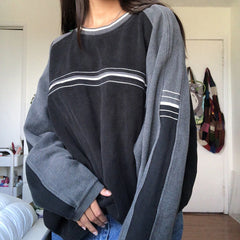 Patchwork Striped Crew Sweatshirt