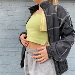 Stitch Detail Nylon Zip Up Jacket