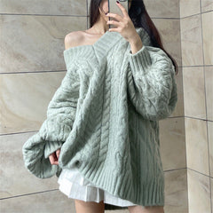 Twist Design V Neck Loose Sweater