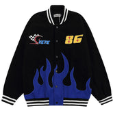 Embroidery Flame Moto Varsity Jacket