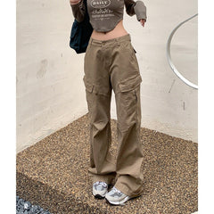 Ruched Khaki Baggy Cargo Pants