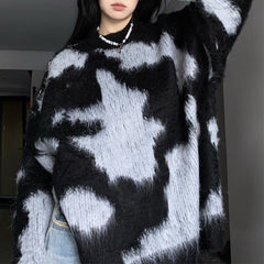 Contrast Fuzzy Knit Pullover Sweater